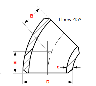 ASME B16.9 Butt Weld 45 Deg Lr Elbow Dimensions